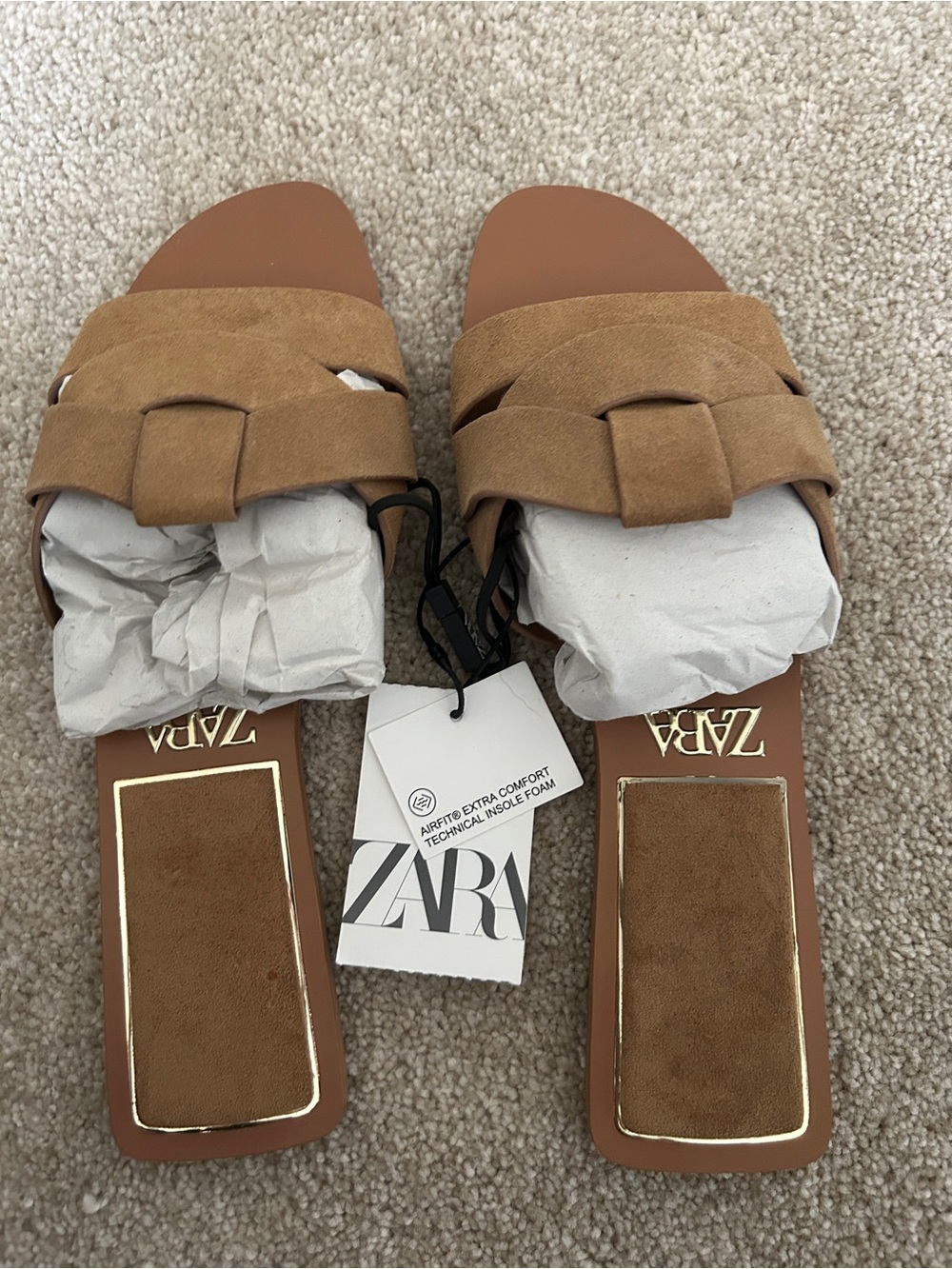 ZARA Brown Suede Knot Slide Sandals